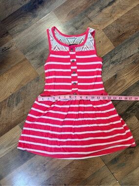 paper doll Coral & White Striped Girls Dress with Lace Yoke